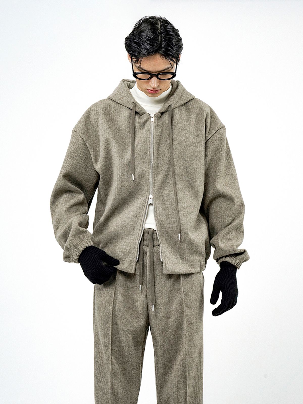 챈세스노이(CHANCE'S NOI) Ribbed Kint Hood Zip-up - Khaki /M244TP01KA