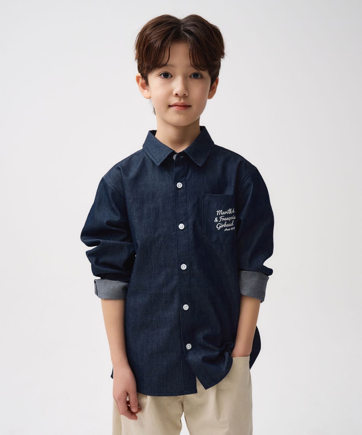 마리떼 키즈(MARITHÉ KIDS) KIDS EMBROIDERY DENIM SHIRT navy