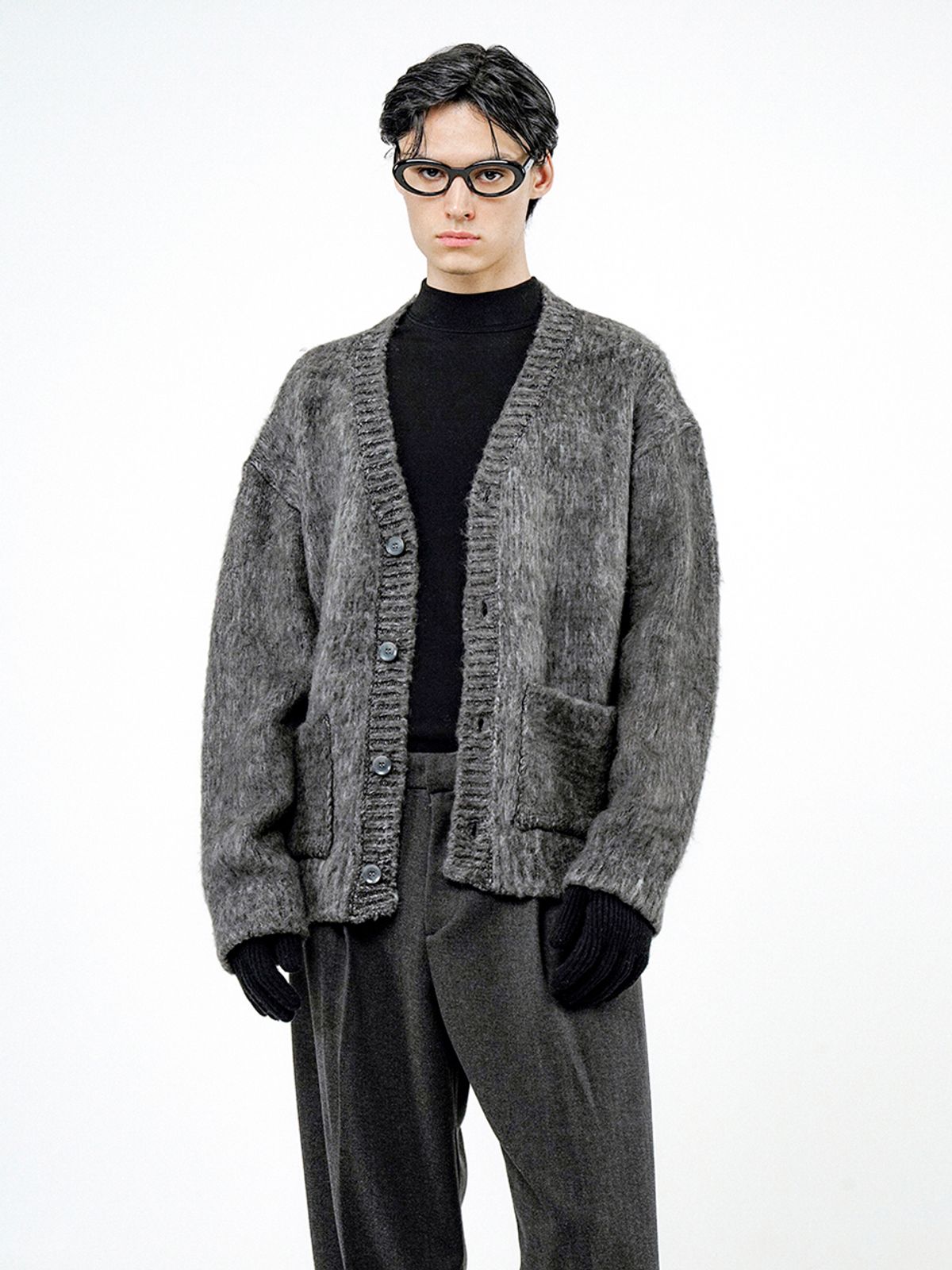 챈세스노이(CHANCE'S NOI) Brush Sweater Loose Cardigan - Charcoal /M244TP08CH