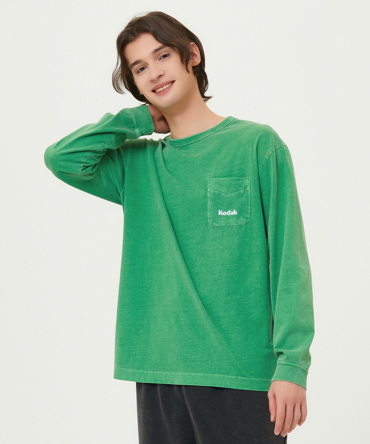 코닥(KODAK) 씨너리 그래픽 피그먼트다잉 긴팔티셔츠 GREEN