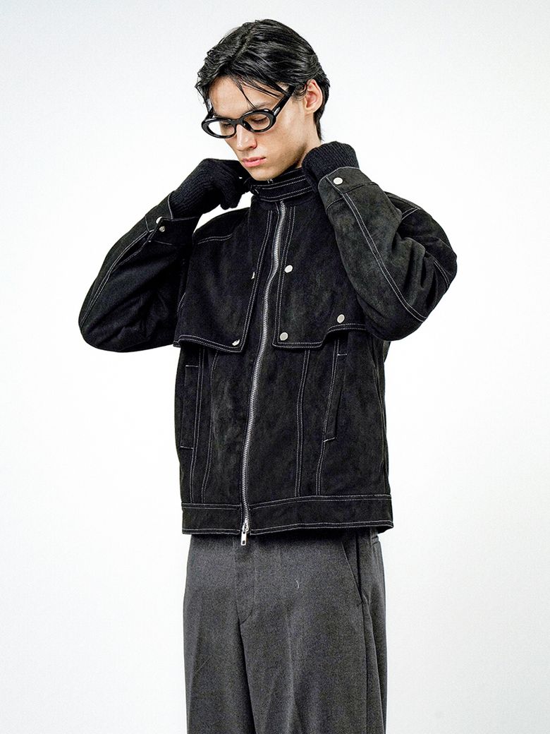 바이커 버튼넥 스웨이드 자켓(2color)/M24OT01