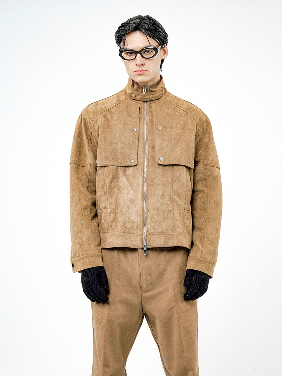 챈세스노이(CHANCE'S NOI) Biker Burton Neck Suede Jacket - Brown /M24OT01BR