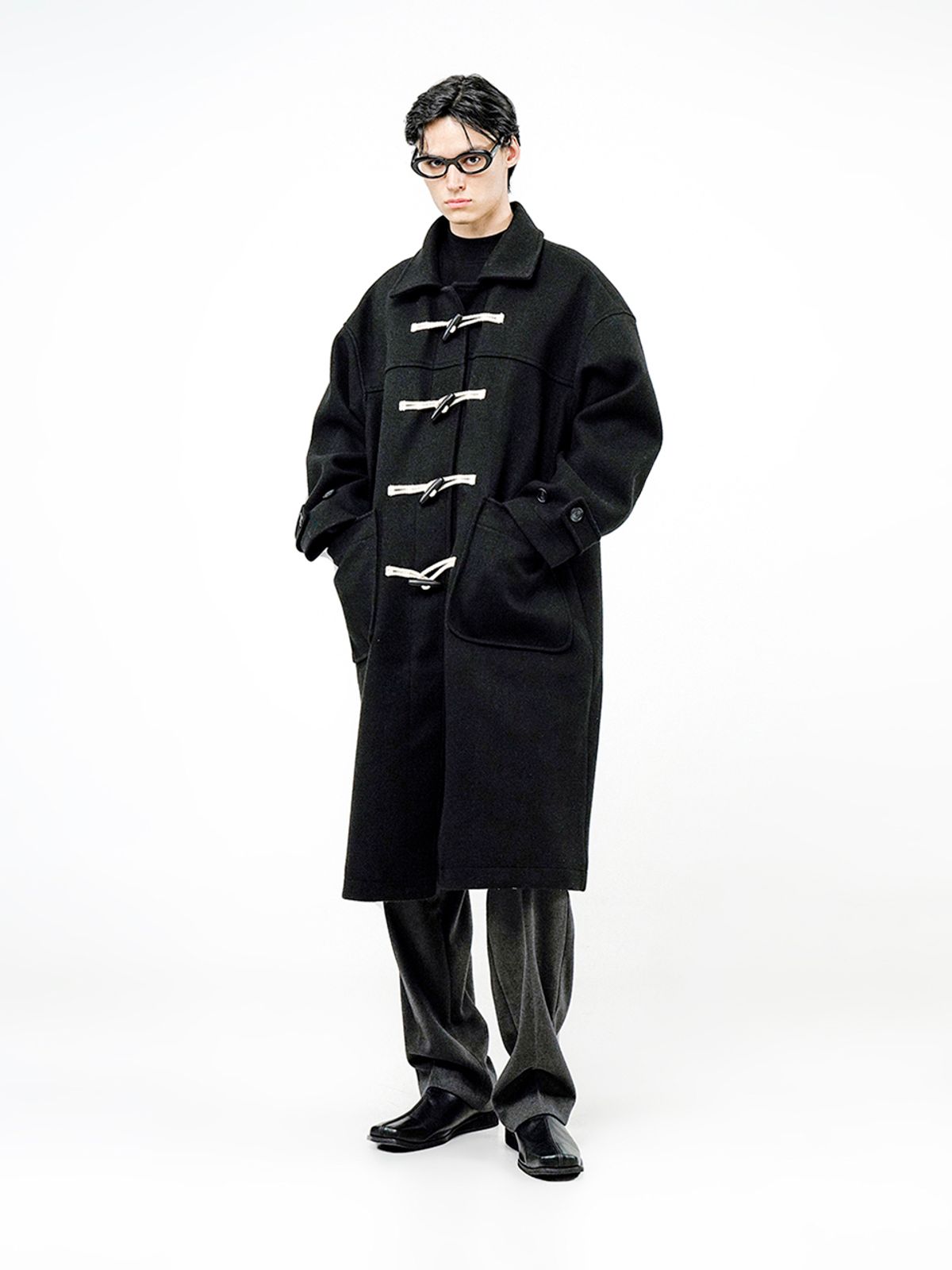 챈세스노이(CHANCE'S NOI) Oversized Snap Duffel Coat - Black /W244OT01BK-M