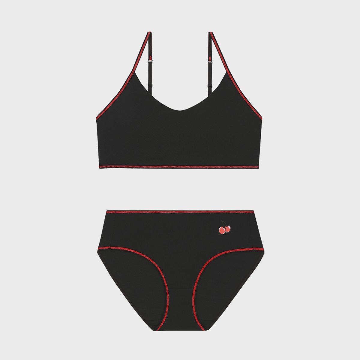 키르시 언더웨어(KIRSH UNDERWEAR) [브라1+팬티2] CHERRY-BOMB 코튼 브라팬티 블랙
