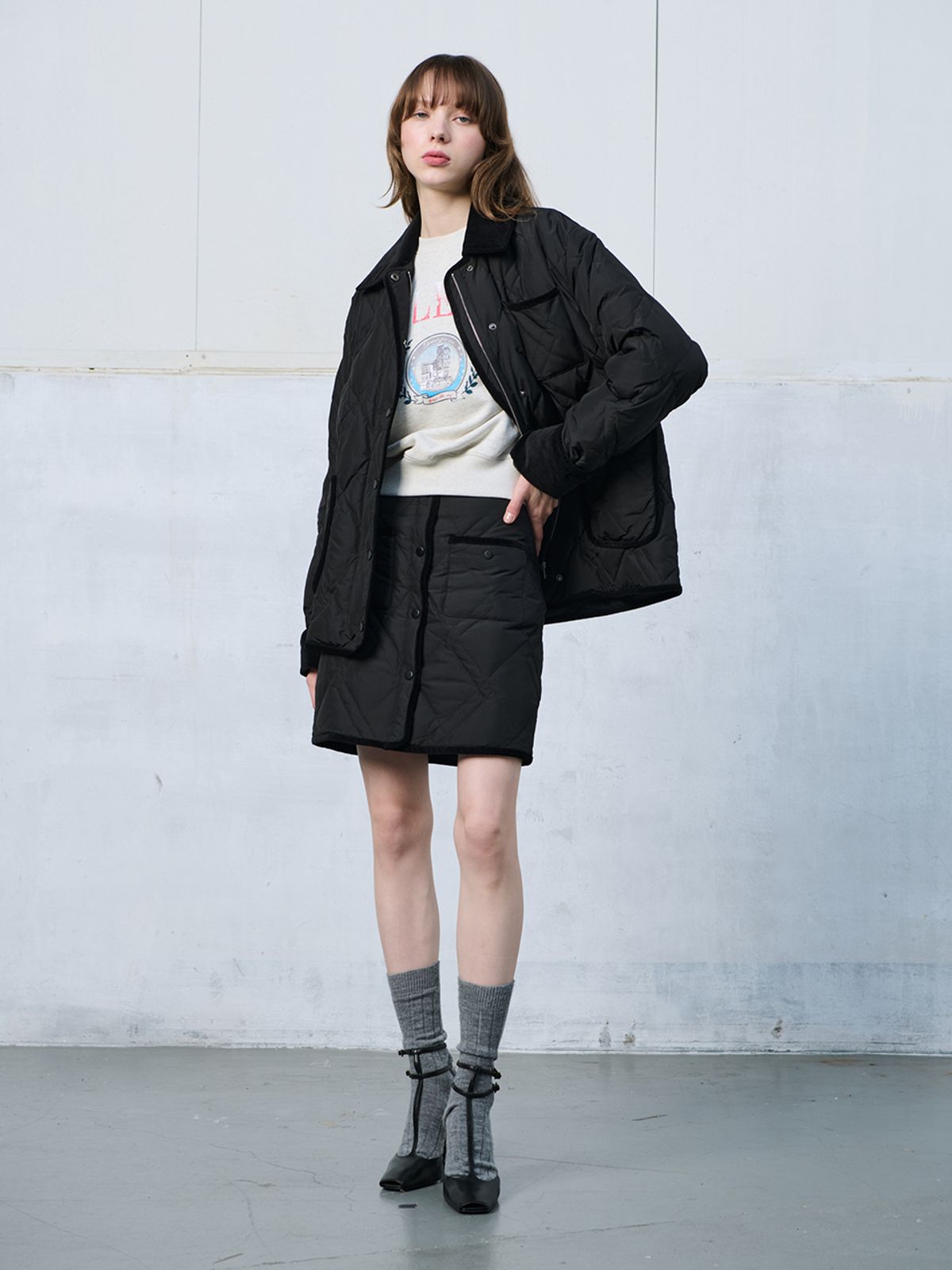브이엔와이스튜디오(VNYSTUDIO) Quilted goose skirt_YAASRN5
