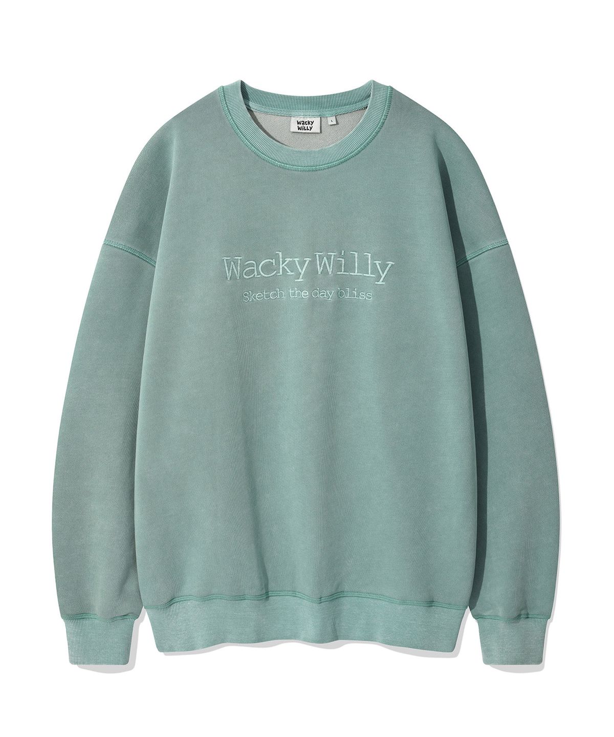 와키윌리(WACKY WILLY) 타이포 원포인트 워싱 맨투맨 그린