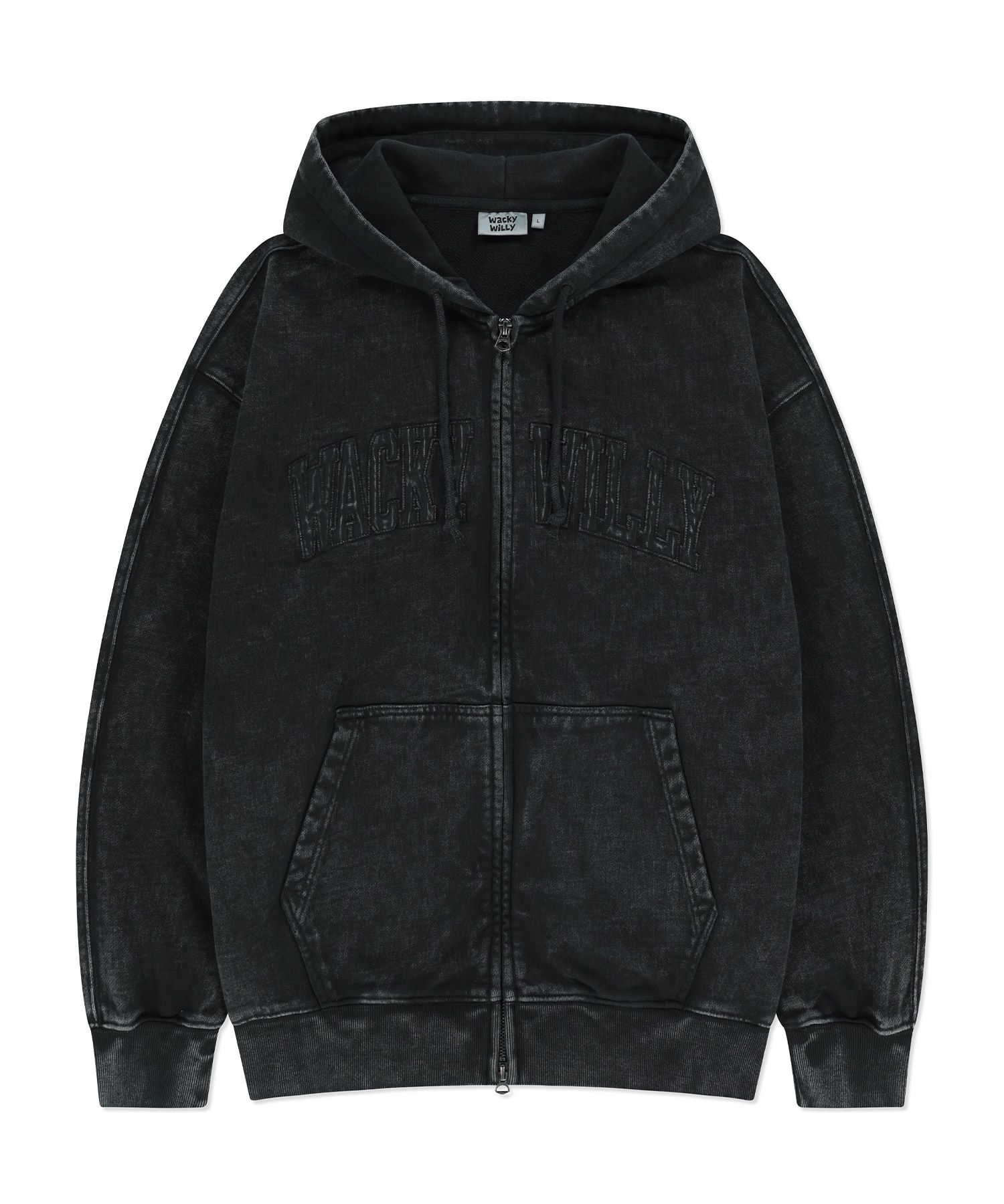 MUSINSA | WACKY WILLY Waki Big Applique Washed Hooded Zip-Up