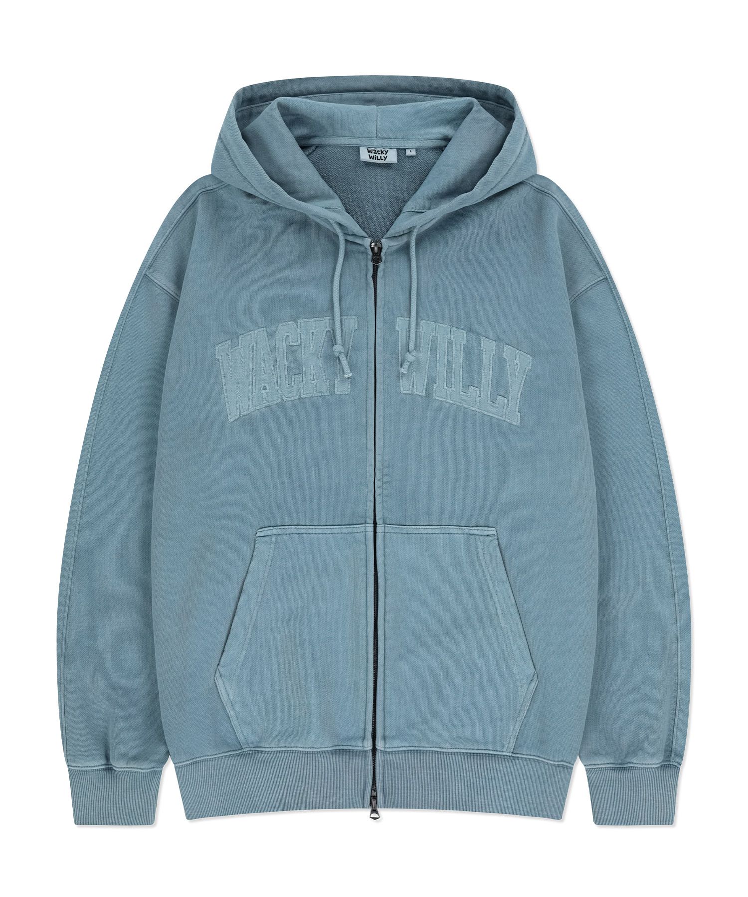 MUSINSA | WACKY WILLY Waki Big Applique Washing Hoodie Blue
