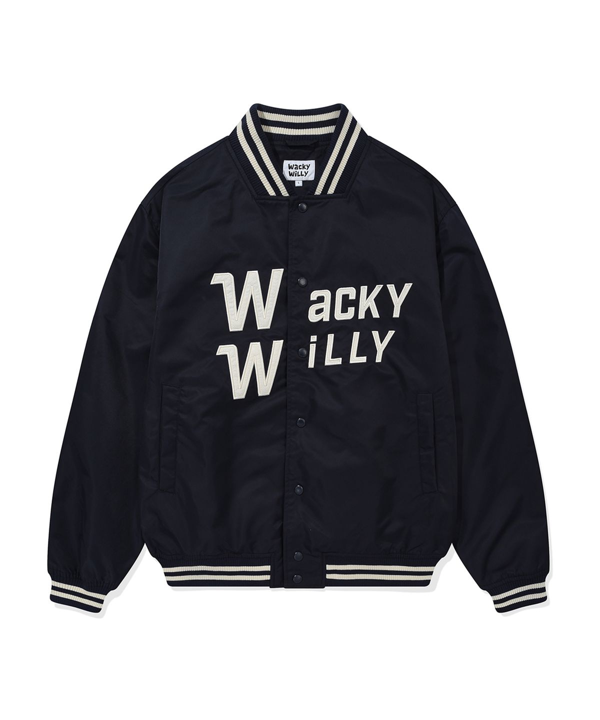 와키윌리(WACKY WILLY) 나일론 그래픽 바시티 자켓 다크네이비