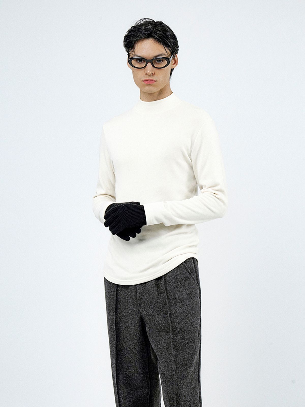 챈세스노이(CHANCE'S NOI) Fleece Wool Half Turtleneck - Ivory /M244TP03IV