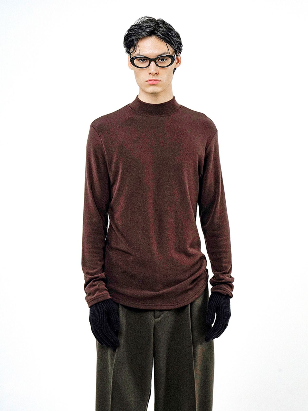 챈세스노이(CHANCE'S NOI) Fleece Wool Half Turtleneck - Brown /M244TP03BR