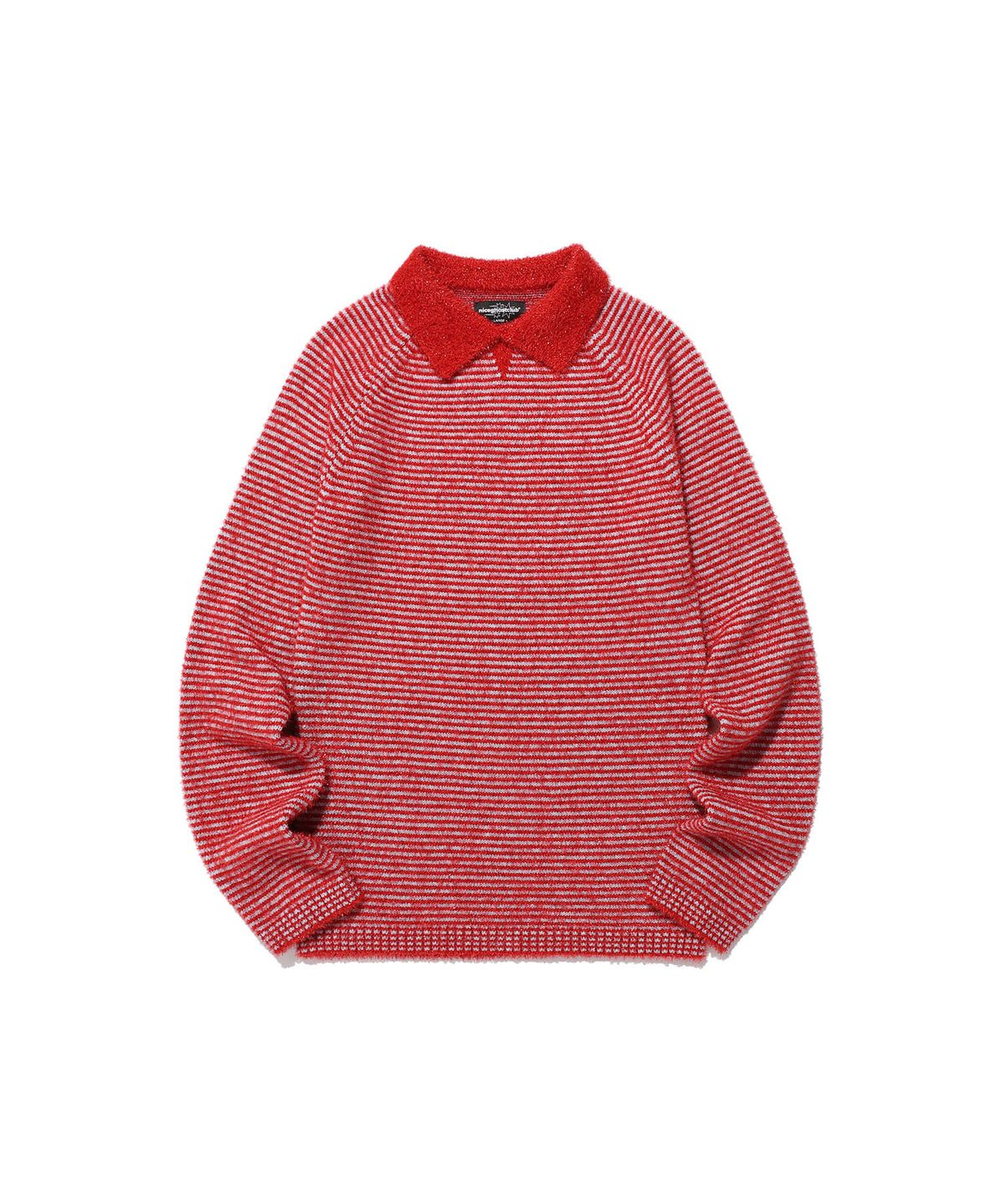 나이스고스트클럽(NICEGHOSTCLUB) STRIPE COLLAR L/S KNIT TEE_RED(NG2FSUK640A)