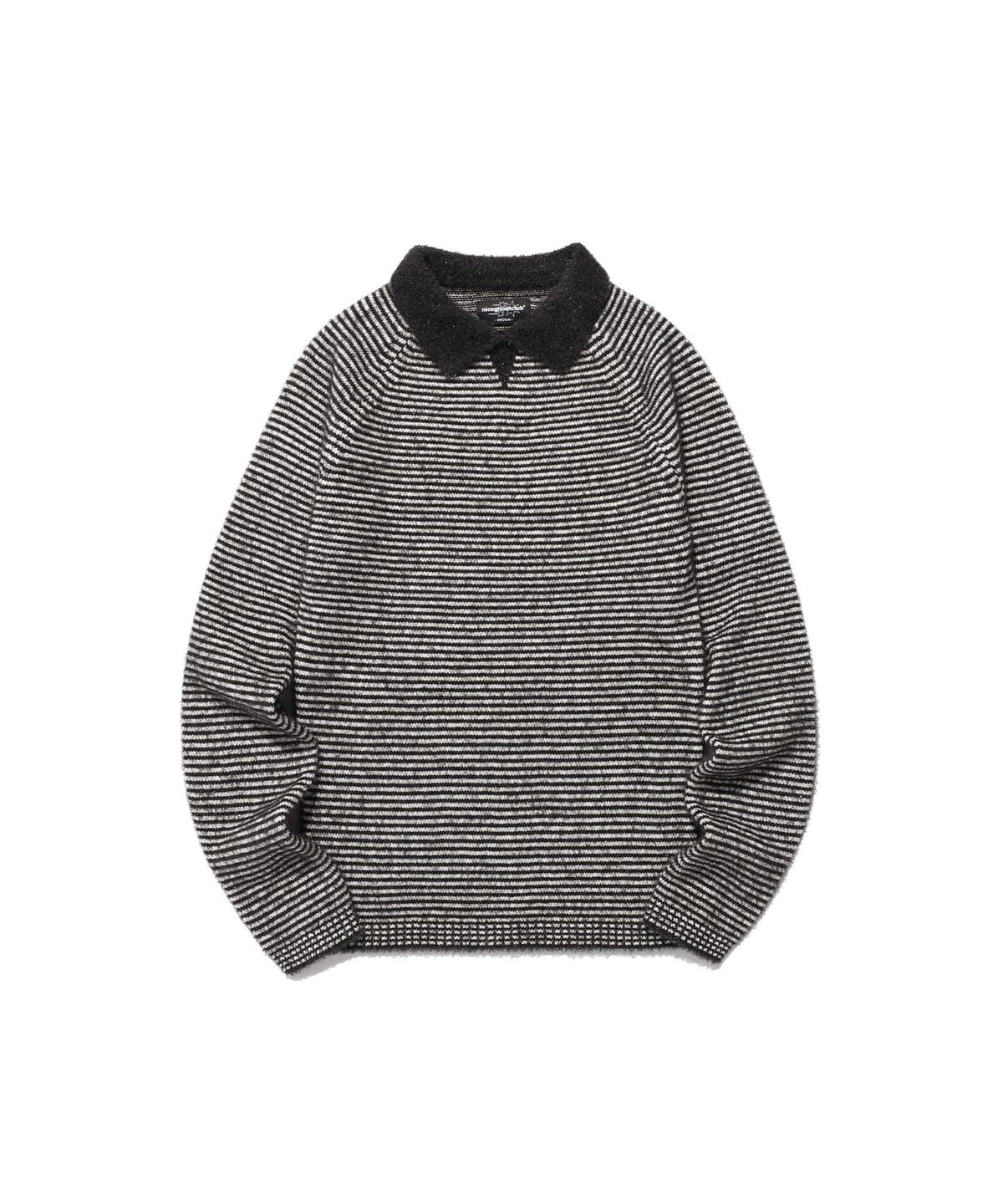 나이스고스트클럽(NICEGHOSTCLUB) STRIPE COLLAR L/S KNIT TEE_BLACK(NG2FSUK640A)