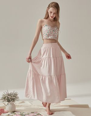 어네스 티어드 롱 스커트 - Pink