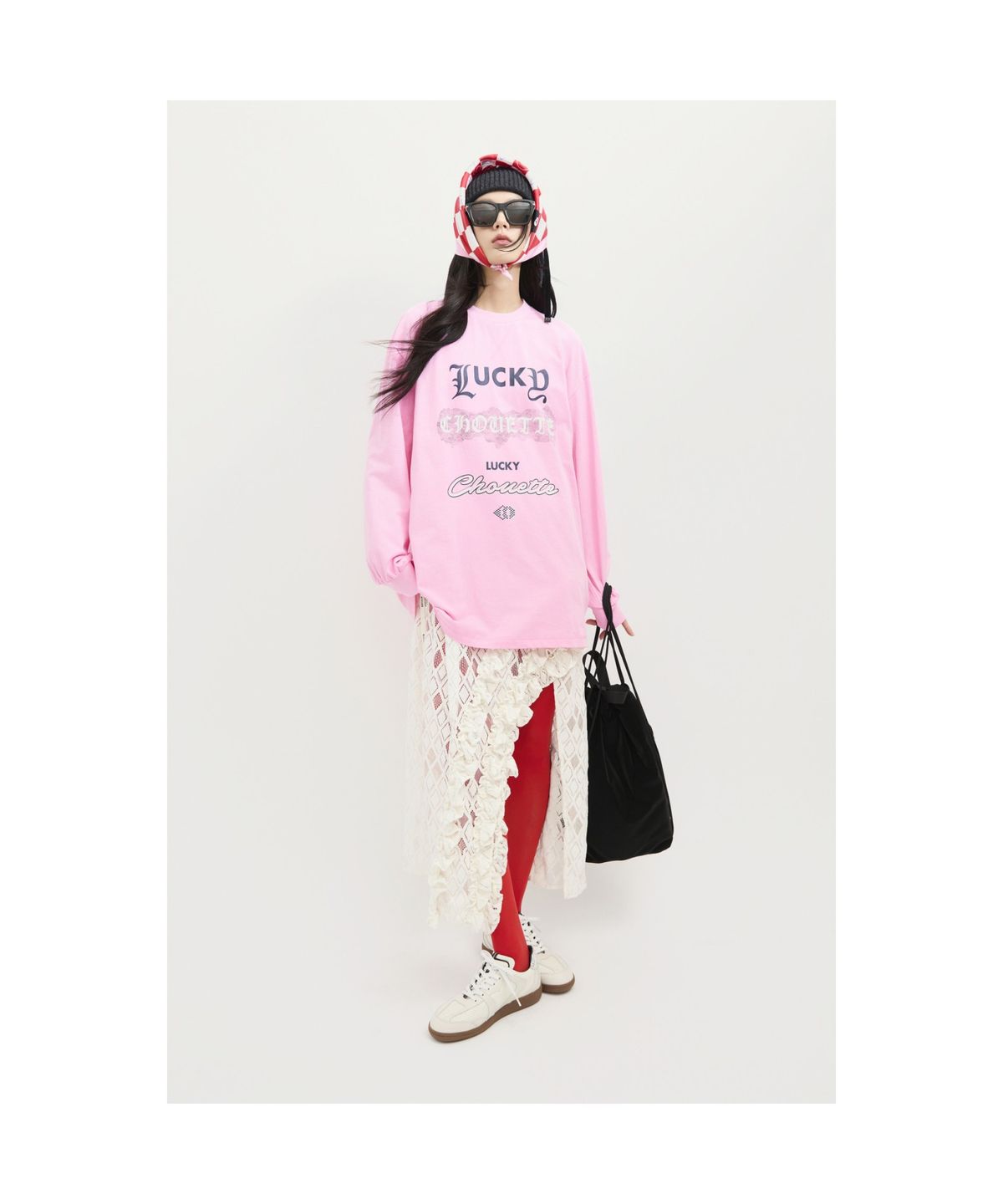 럭키슈에뜨(LUCKY CHOUETTE) Print Point Long Length Long-Sleeved T-Shirt (pink) LFTAS25190PIX