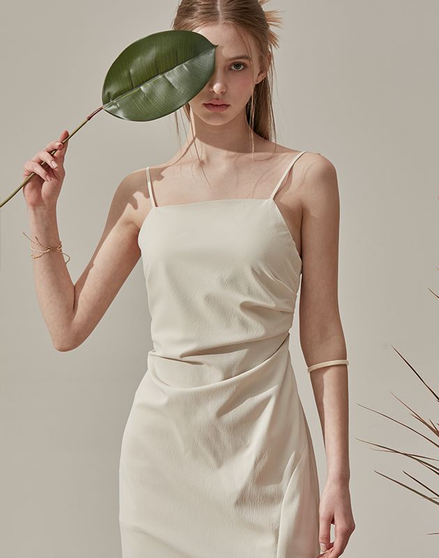 【BAON】Mundy Shirring Sleeveless Long One Piece Luxe Twist Front Sleeveless Midi Dress | Onyx | Dresses
