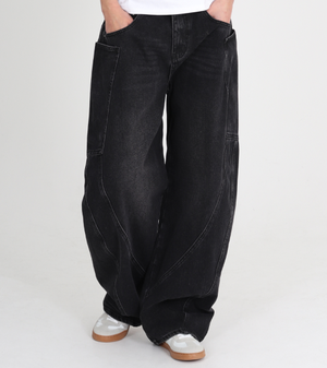 와이드 커브드 빅포켓 벌룬핏 데님 (흑청)