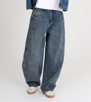 와이드 커브드 빅포켓 벌룬핏 데님 (진청)