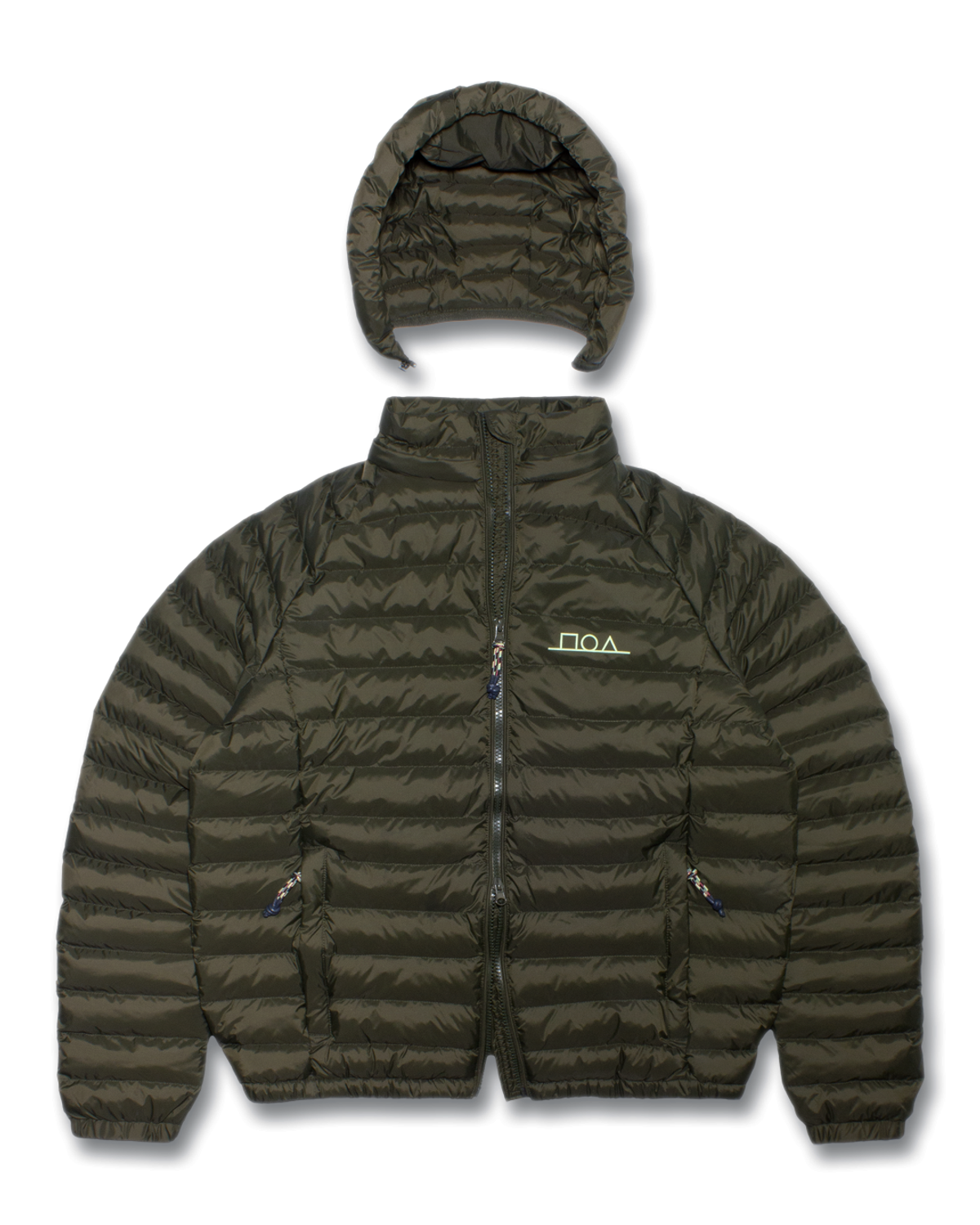 미디엄스(MEDIUMS) Geometric Logo Light Weight Puffer Jacket - Olive(도형 로고 라이트 웨이트 패딩 자켓)