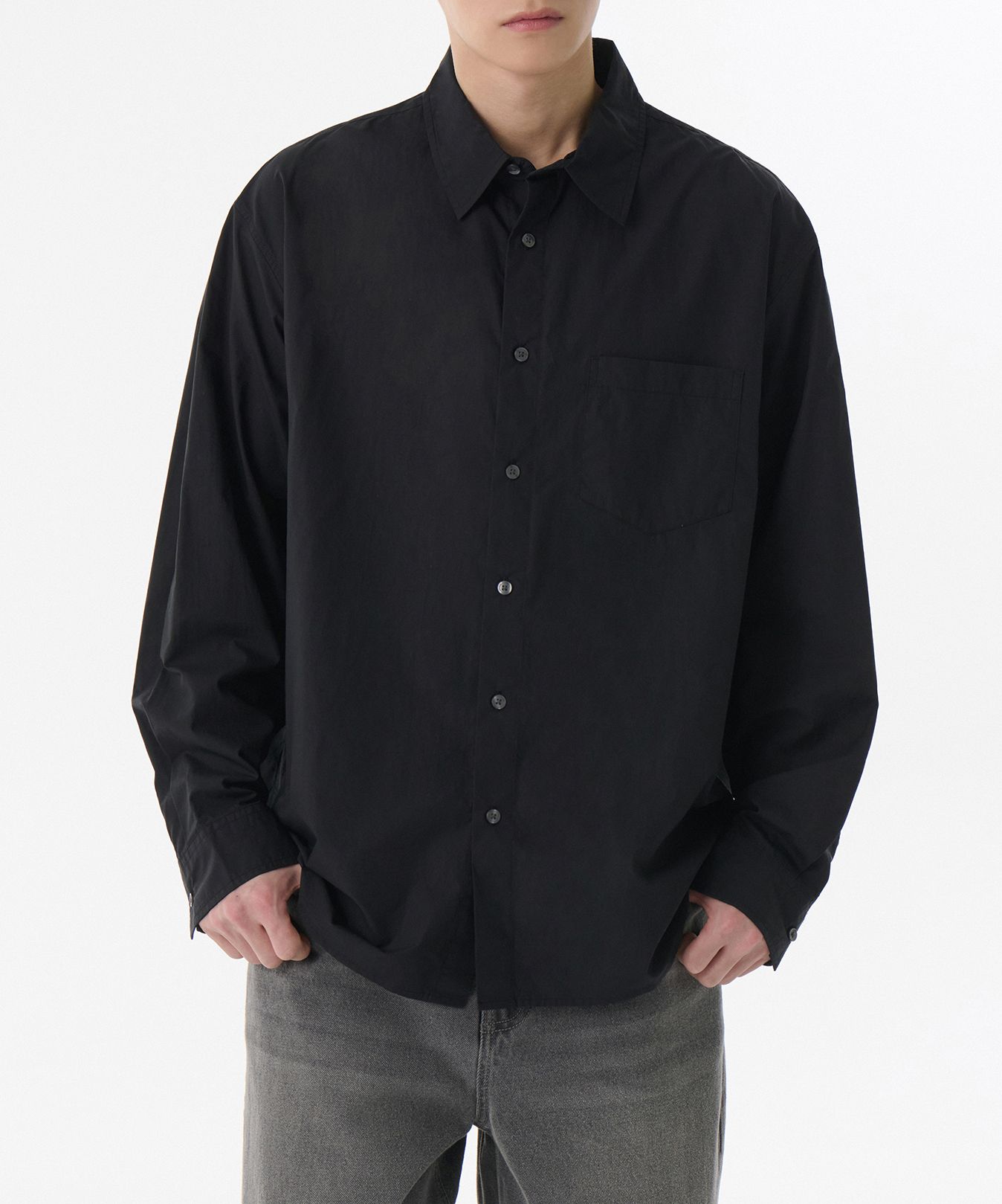 MUSINSA | MUSINSA STANDARD Relaxed Soft Poplin Shirt [Black]