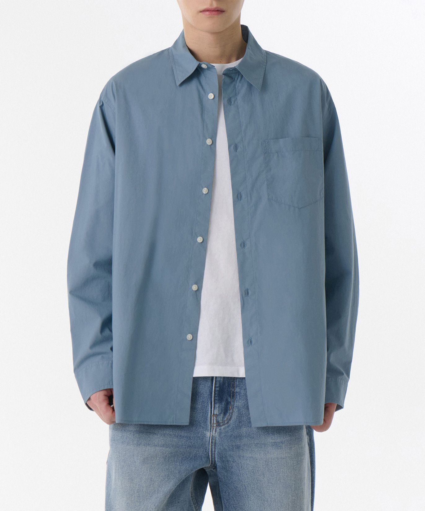 ★MUSINSA STANDARD★ Relaxed soft poplin shirt blue grey MME MUSINSA | MUSINSA STANDARD Relaxed Soft Poplin Shirt [Blue Grey]