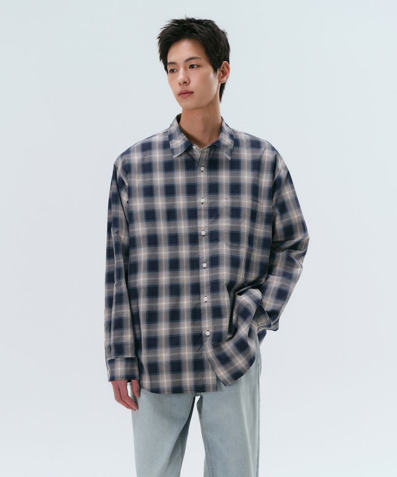 릴렉스드 옴브레 플레이드 체크 셔츠 [네이비/베이지]