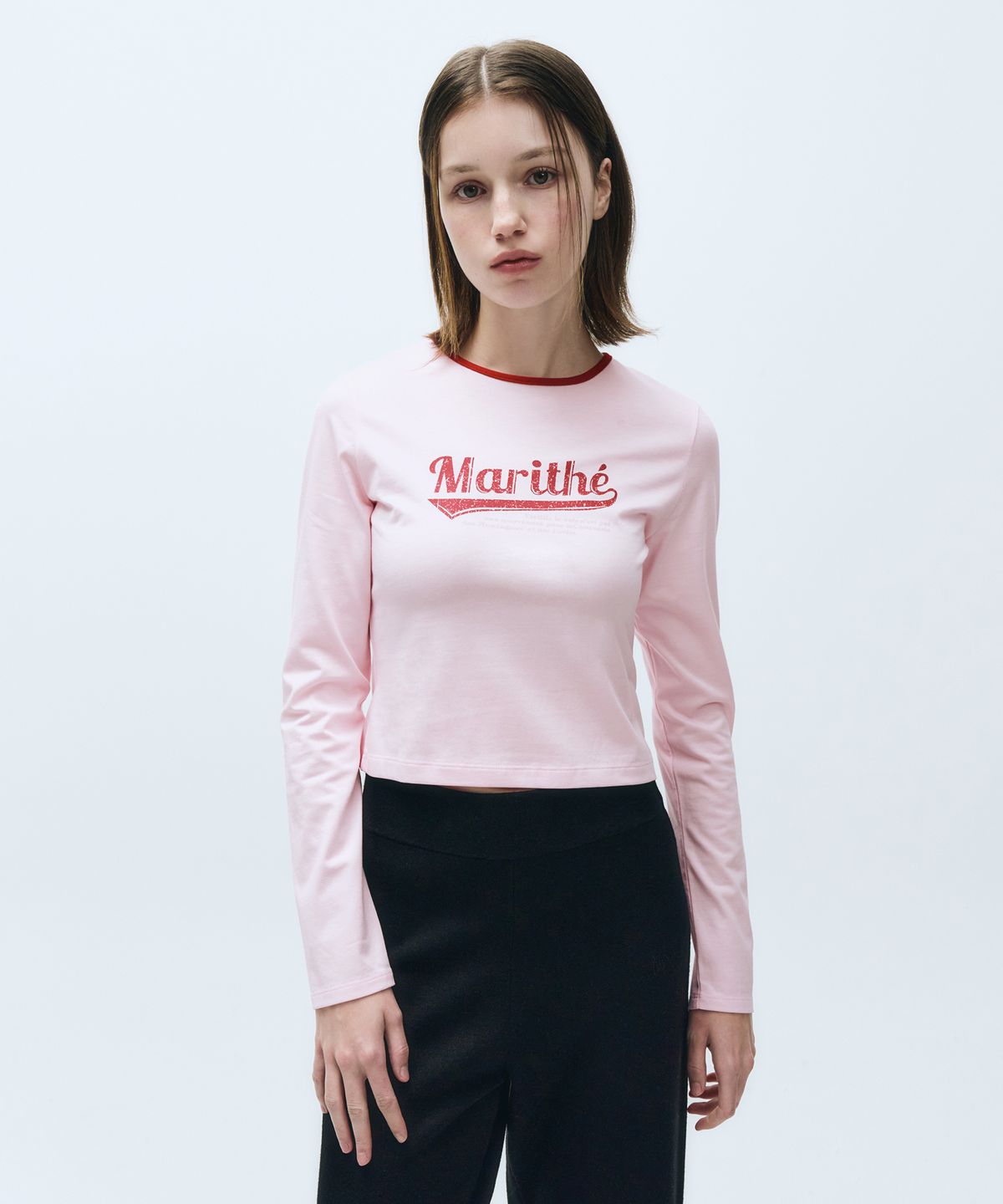 마리떼 프랑소와 저버(MARITHÉ + FRANҪOIS GIRBAUD) W VINTAGE BASEBALL CROP LONG SLEEVE light pink