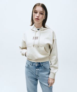 W SMALL CLASSIC LOGO CROP HOODIE oatmeal