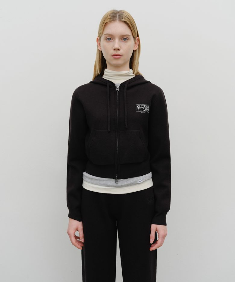 W CLASSIC LOGO CROP KNIT HOODIE ZIPUP black