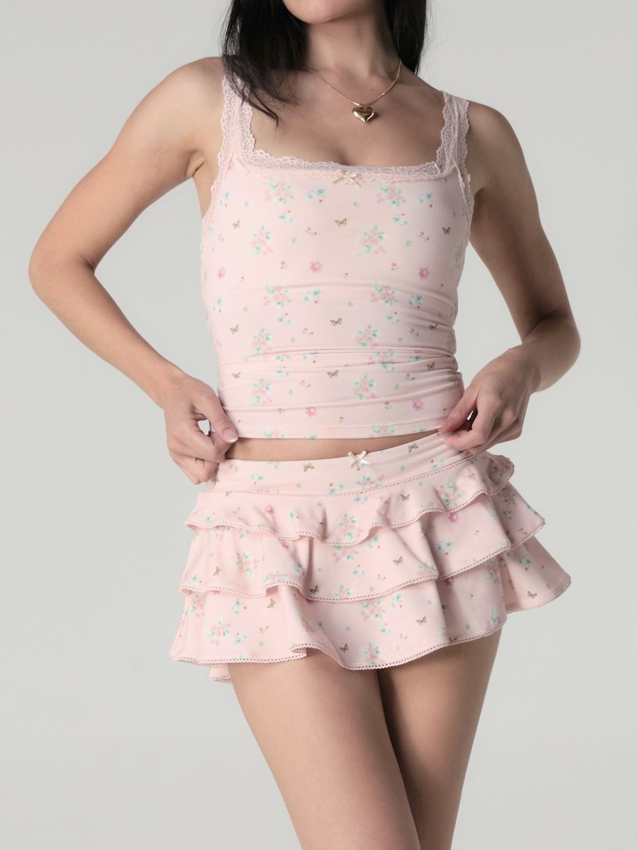 【GLOWNY】 PICOT FRILL MINI SKIRT ★送料関税込み★ PICOT FRILL MINI SKIRT (WHITE MELANGE) - GLOWNY