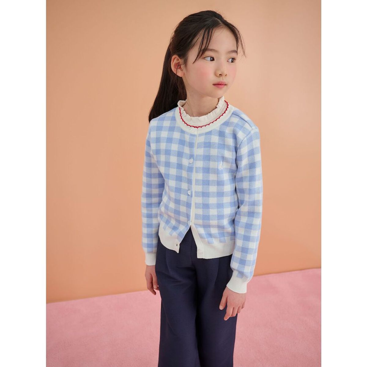 빈폴 키즈(BEANPOLE KIDS) 여아 깅엄 체크 카디건  스카이 블루 (BI515AG03Q)