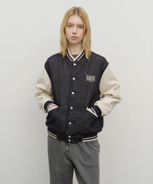 CLASSIC LOGO EMBROIDERY DENIM VARSITY JACKET navy