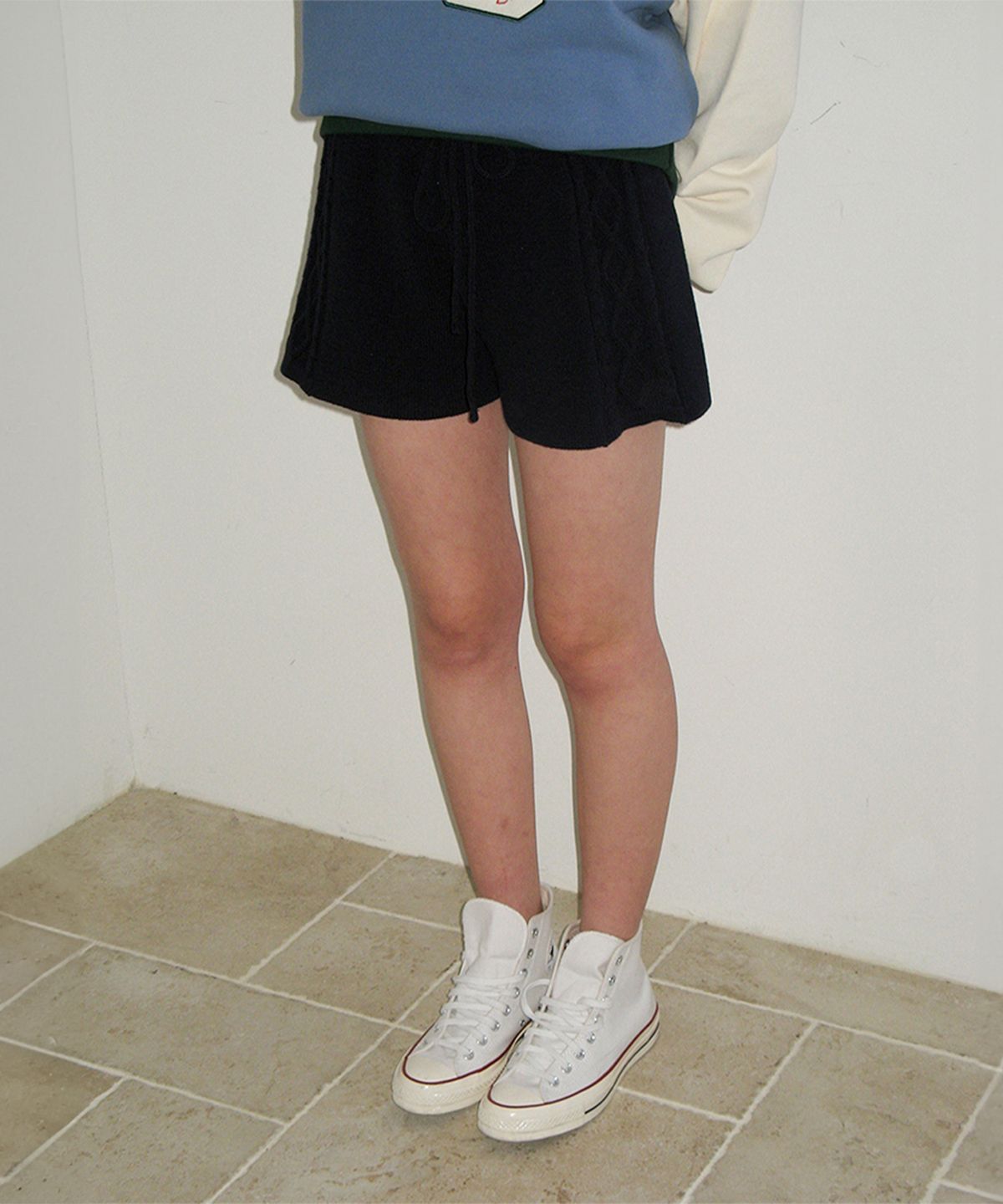 썸웨어버터(SOMEWHEREBUTTER) Cotton Cable Knit Pants - Navy