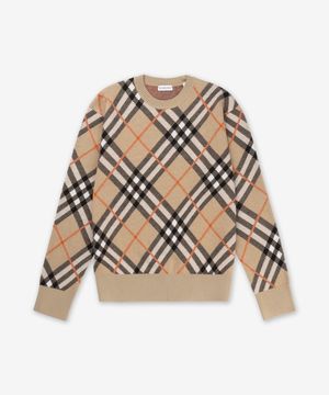 체크 울 블렌드 니트 - 샌드 / 8093486
