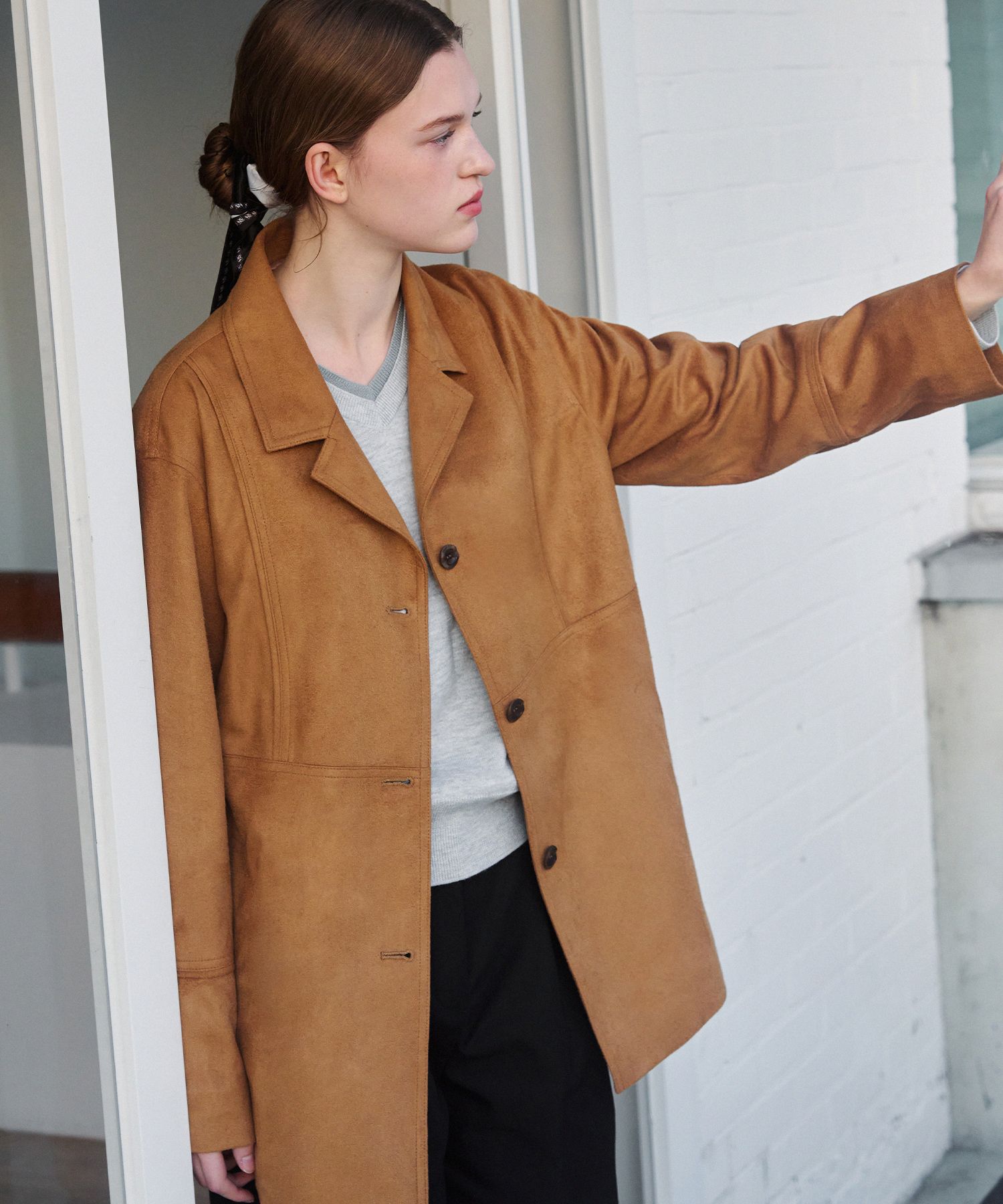 MUSINSA | DRAWFIT WOMEN Bami Suede Half Single Jacket [CAMEL]