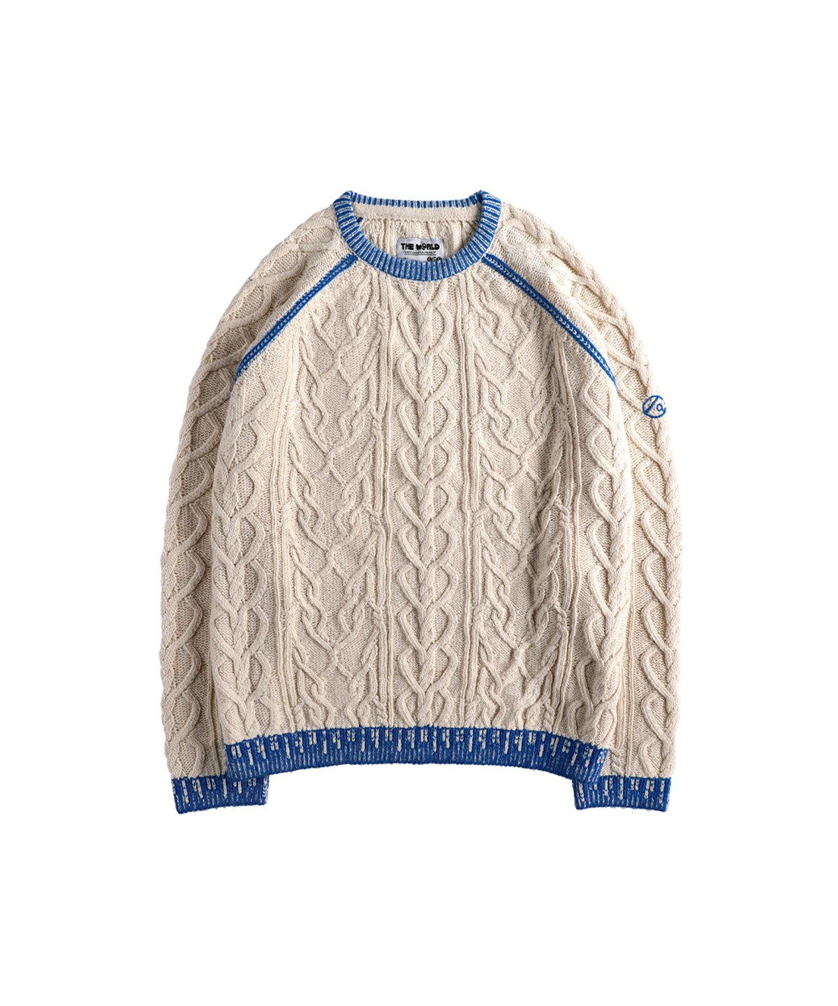 더왈드(THEWARLD) EMBROIDERY LOGO SWEATER IVORY/BLUE
