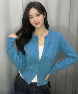 울 코튼 블렌드 버튼 가디건 [BLUE]