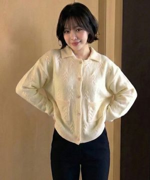 미니 케이블 오버핏 카라 가디건 [CREAM]