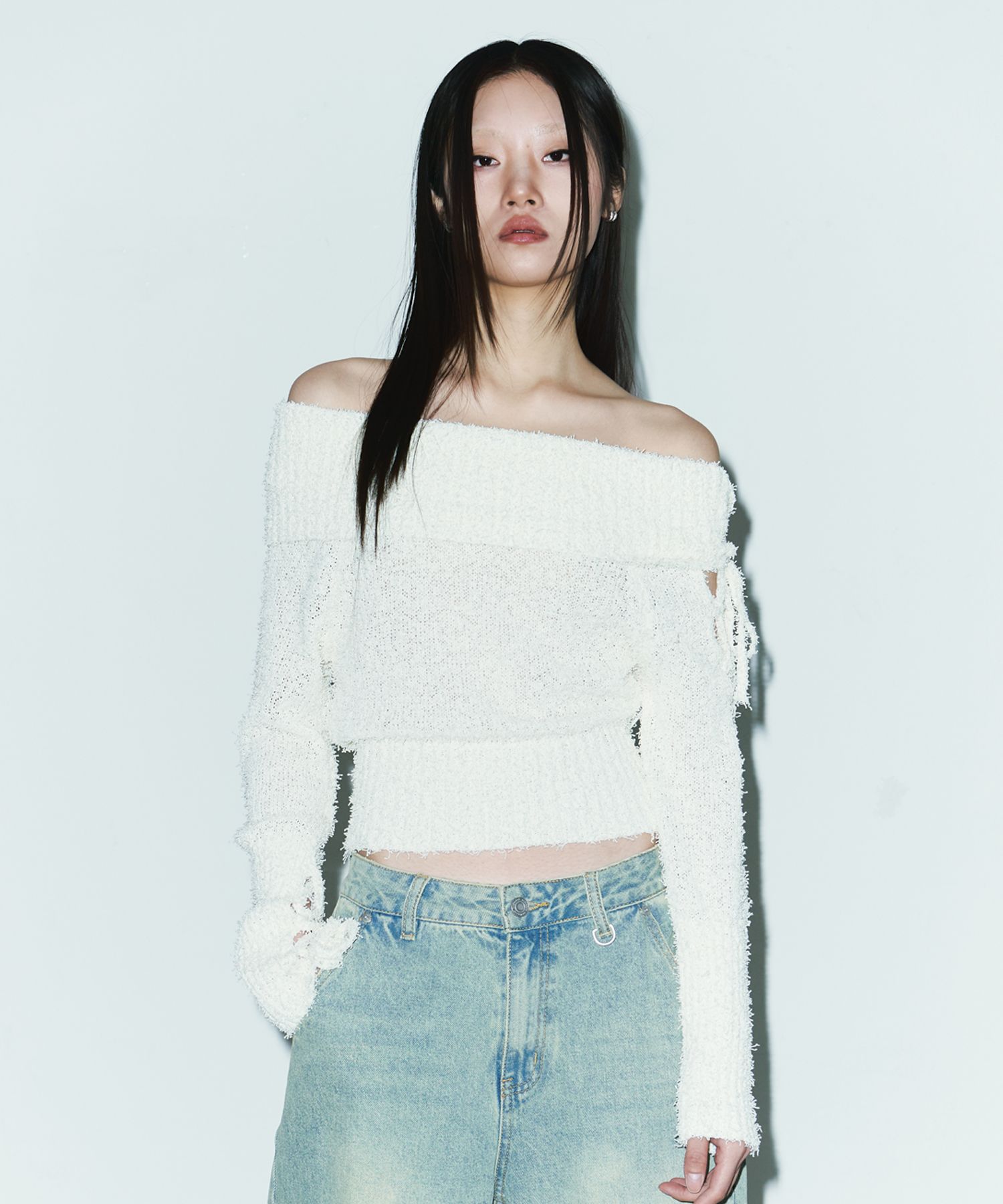 MUSINSA公式 | ORDINARY HOLIDAY Off-shoulder lace-up bouclé