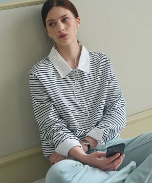 스트라이프 카라 스트링 티셔츠 [WHITE]
