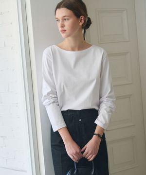 수피마 실켓 보트넥 롱 슬리브 티셔츠 [WHITE]