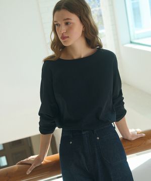 수피마 실켓 보트넥 롱 슬리브 티셔츠 [BLACK]
