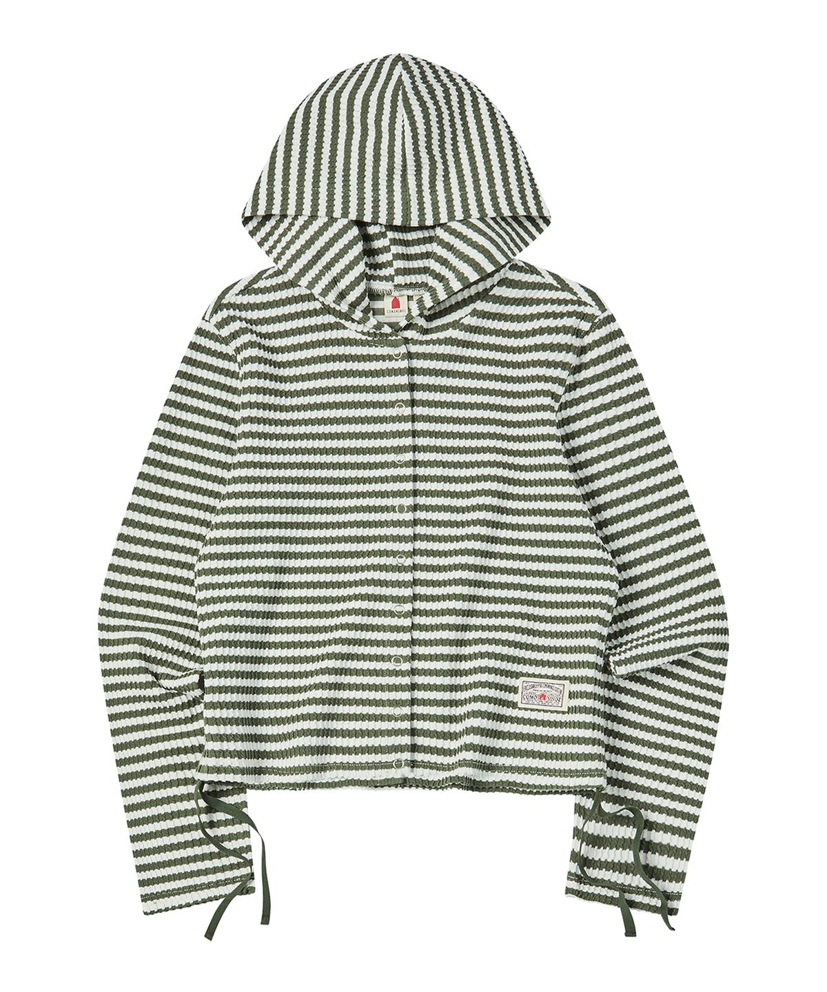 꼬모니노즈(COMONINOZ) W STRIPE CARDIGAN [KHAKI]