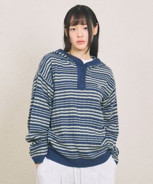 BUTTON HOOD KNIT [BLUE]