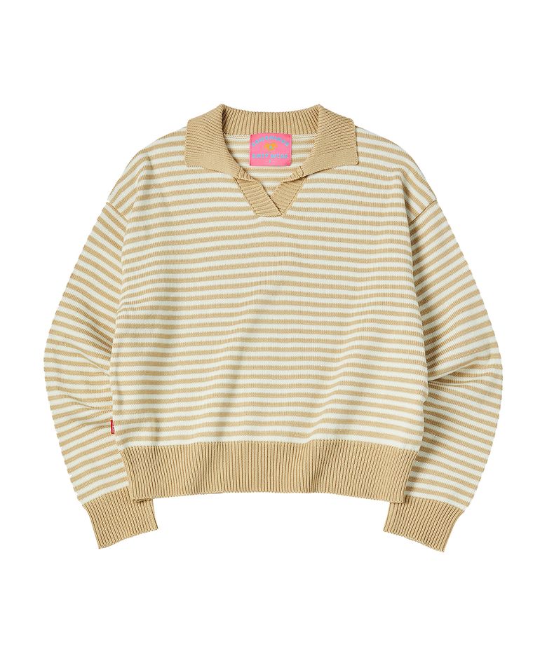 W STRIPE COLLAR KNIT [YELLOW]