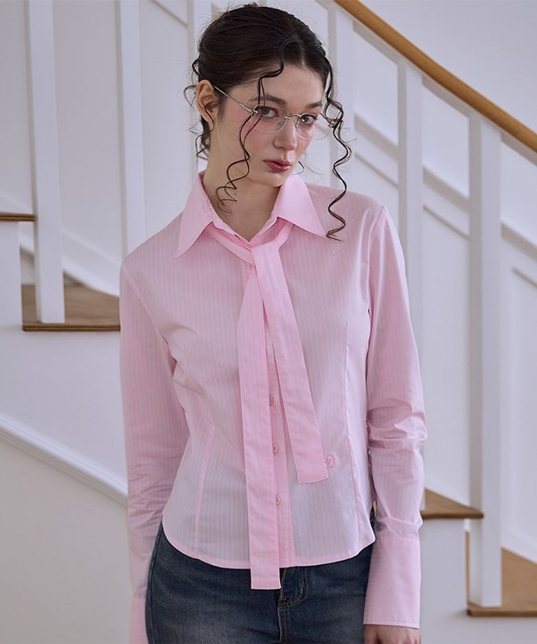 Stripe Tie Shirt [Pink]