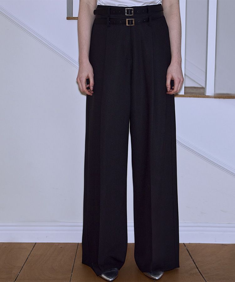 MUSINSA公式 | ROSÉ FRANTZ Two Belt Wide Slacks [Black]