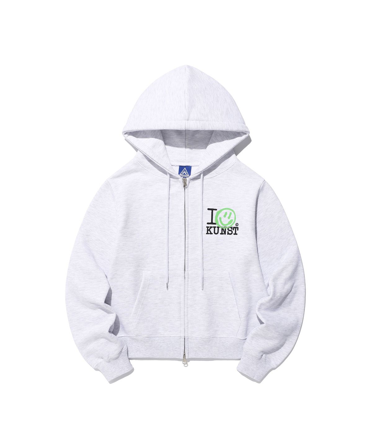이스트쿤스트(ISTKUNST) I SMILEY KUNST CROP HOOD ZIP UP_LIGHT GREY(IK2FSMM483A)