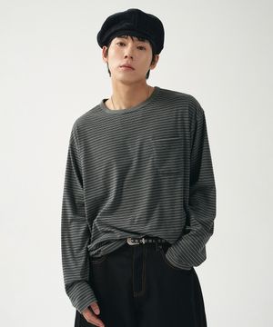 빈티지 스트라이프 롱슬리브_차콜