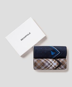 멀티 체크 손수건 2매 세트 - 브라운